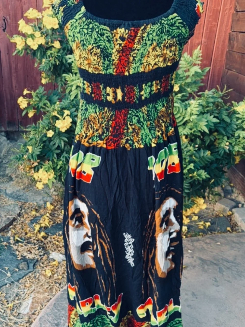 Bohemian Bob Marley Maxi Dress in Black & Green